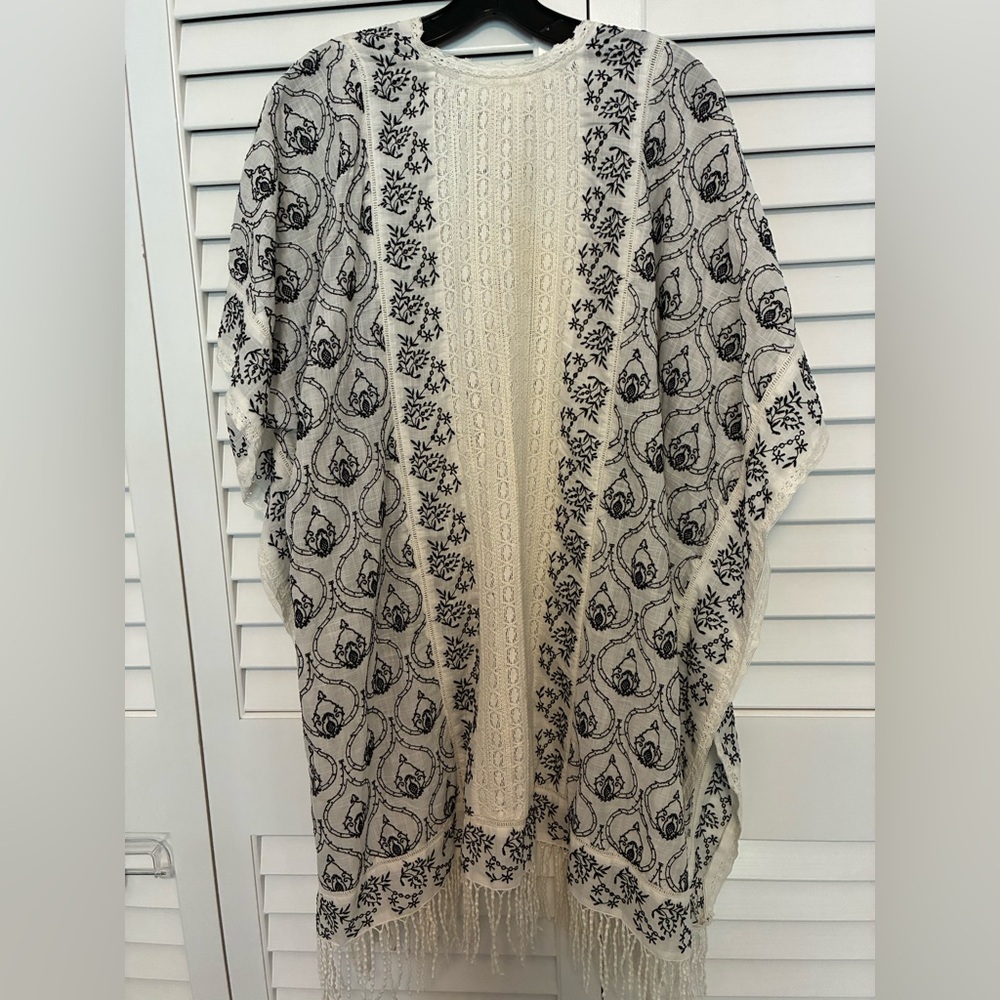 Anthropologie Kimono with Fringe and Lace Detail